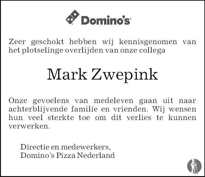 Overlijdensbericht van Mark Zwepink in Eindhovens Dagblad