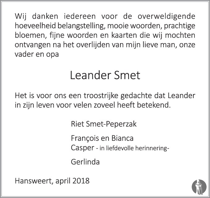 Leander Marinus Smet Overlijdensbericht En Condoleances Mensenlinq Nl