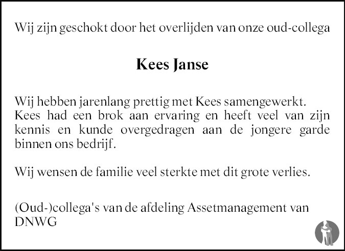 Overlijdensbericht van Cornelis Adrianus (Kees) Janse in PZC Provinciale Zeeuwse Courant