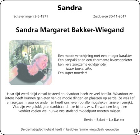 Sandra Margaret Bakker Wiegand De Limburger Overlijden Nieuws Condoleances En Familieberichten