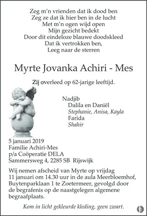 Myrte Jovanka Achiri Mes Mensenlinq Nl De Weekkrant Overlijden Nieuws Condoleances En Familieberichten