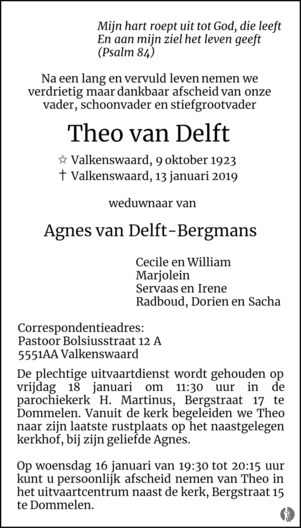 Theo Van Delft De Limburger Overlijden Nieuws Condoleances En Familieberichten