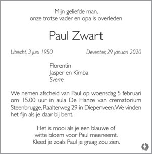 Schaduw verdamping Inferieur Paul Zwart | Mensenlinq.nl - de Weekkrant | Overlijden, nieuws,  condoleances en familieberichten