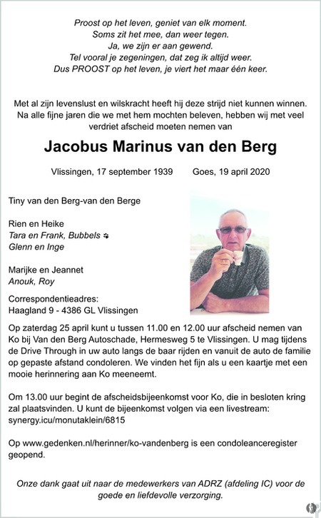 Fonkelnieuw Jacobus Marinus van den Berg | Mensenlinq.nl - de Weekkrant ON-69