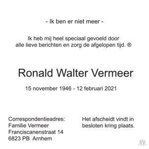 Ronald Walter Vermeer Mensenlinq Nl De Weekkrant Overlijden Nieuws Condoleances En Familieberichten