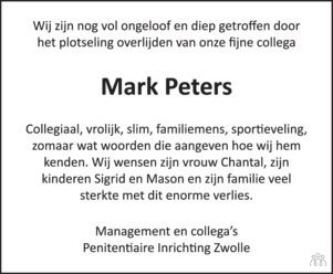 Mark Peters Mensenlinq Nl De Weekkrant Overlijden Nieuws Condoleances En Familieberichten