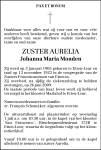 overlijdensbericht van Johanna Maria (Zuster Aurelia) Monden