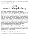 overlijdensbericht van Tjeu van den Maagdenberg