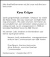 overlijdensbericht van Cornelis Johannis (Kees) Krijger