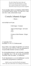 overlijdensbericht van Cornelis Johannis (Kees) Krijger