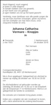 overlijdensbericht van Johanna Catharina (Jo) Vermare - Knopjes