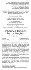 overlijdensbericht van Johannes Thomas Petrus (opa Jan) Nuijten