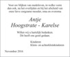overlijdensbericht van Antje Adriana Hoogstrate - Karelse